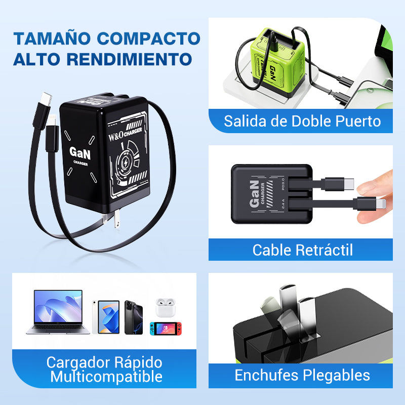 ⏳Especial por tiempo limitado⏰Adaptador de carga rápida con cable y conector tipo C retráctil