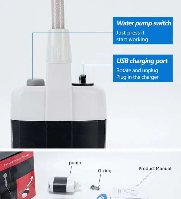 Ducha Eléctrica Portátil 2025 – Ideal para Camping, Viajes y Aventuras